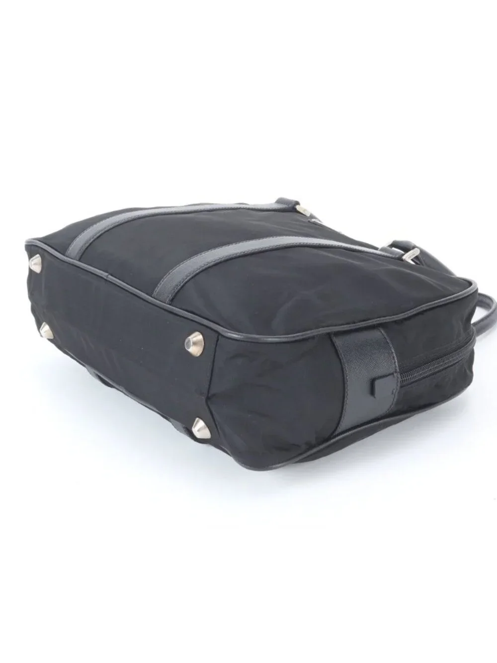 Prada Tessuto Nylon Saffiano Leather Business Tote Black